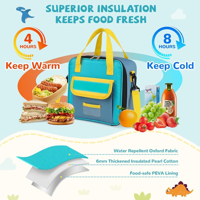 REDSHELL Tactical Lunch Box Kids, Large Insulated Lunch Bag for Boys Girls, Cooler Lunchbag, Square Toddler Lunchbox, School Daycare Lunch Tote Pail with Water Bottle Holder Shoulder Strap, Blue - Image 4